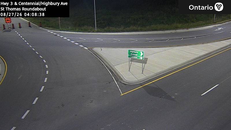 Highway 3 and Centennial/Highbury Avenue Roundabout — Looking Down