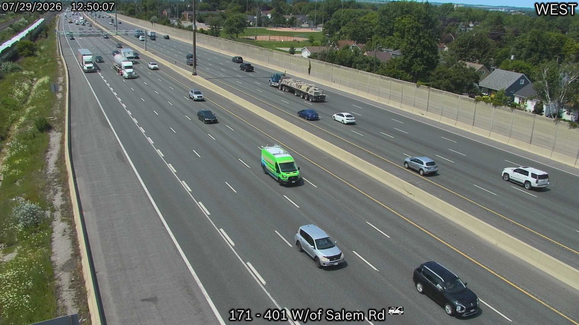 Highway 401 traffic camera at Highway 401 West of Salem Road