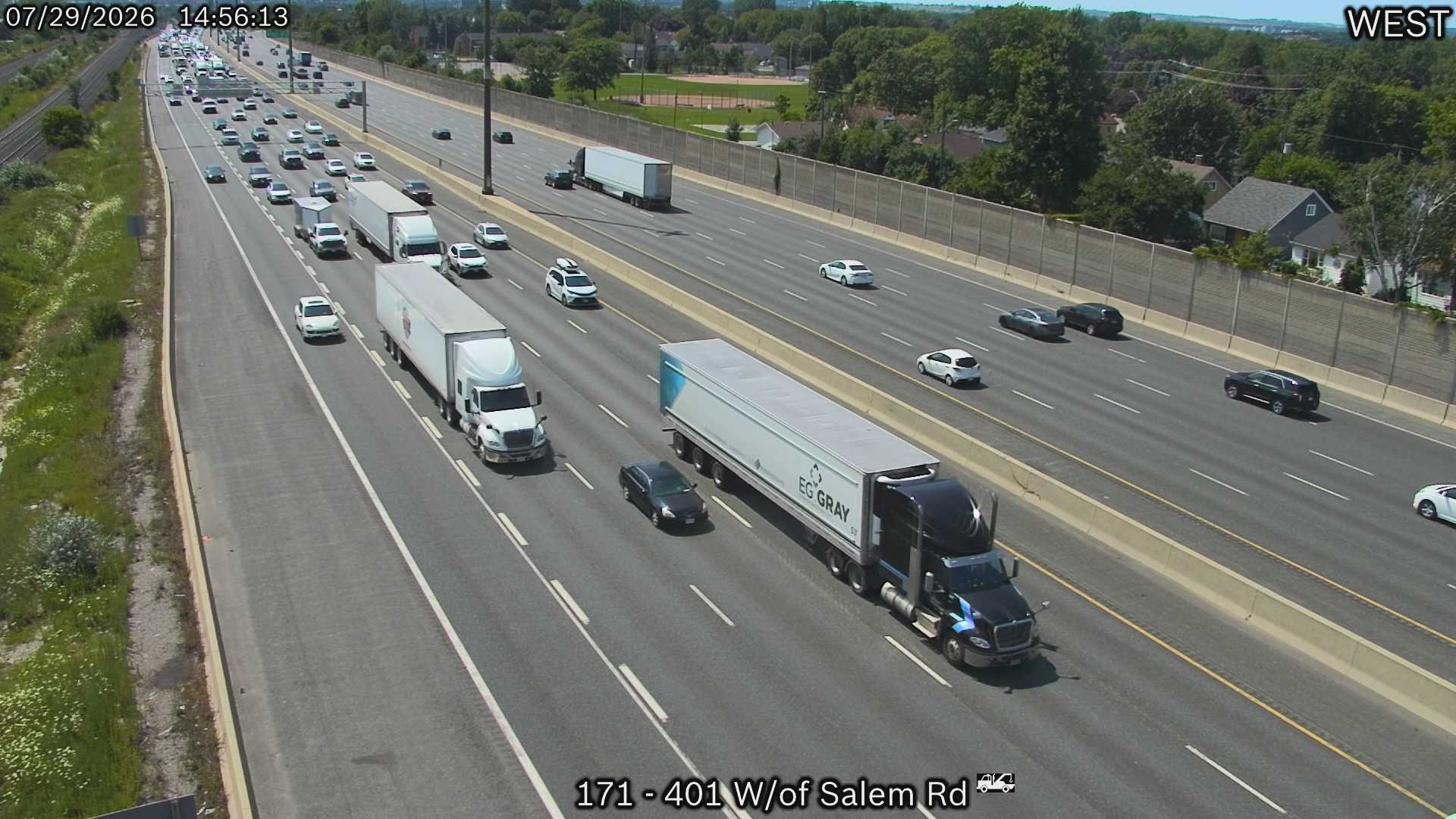 Highway 401 traffic camera at Highway 401 West of Salem Road