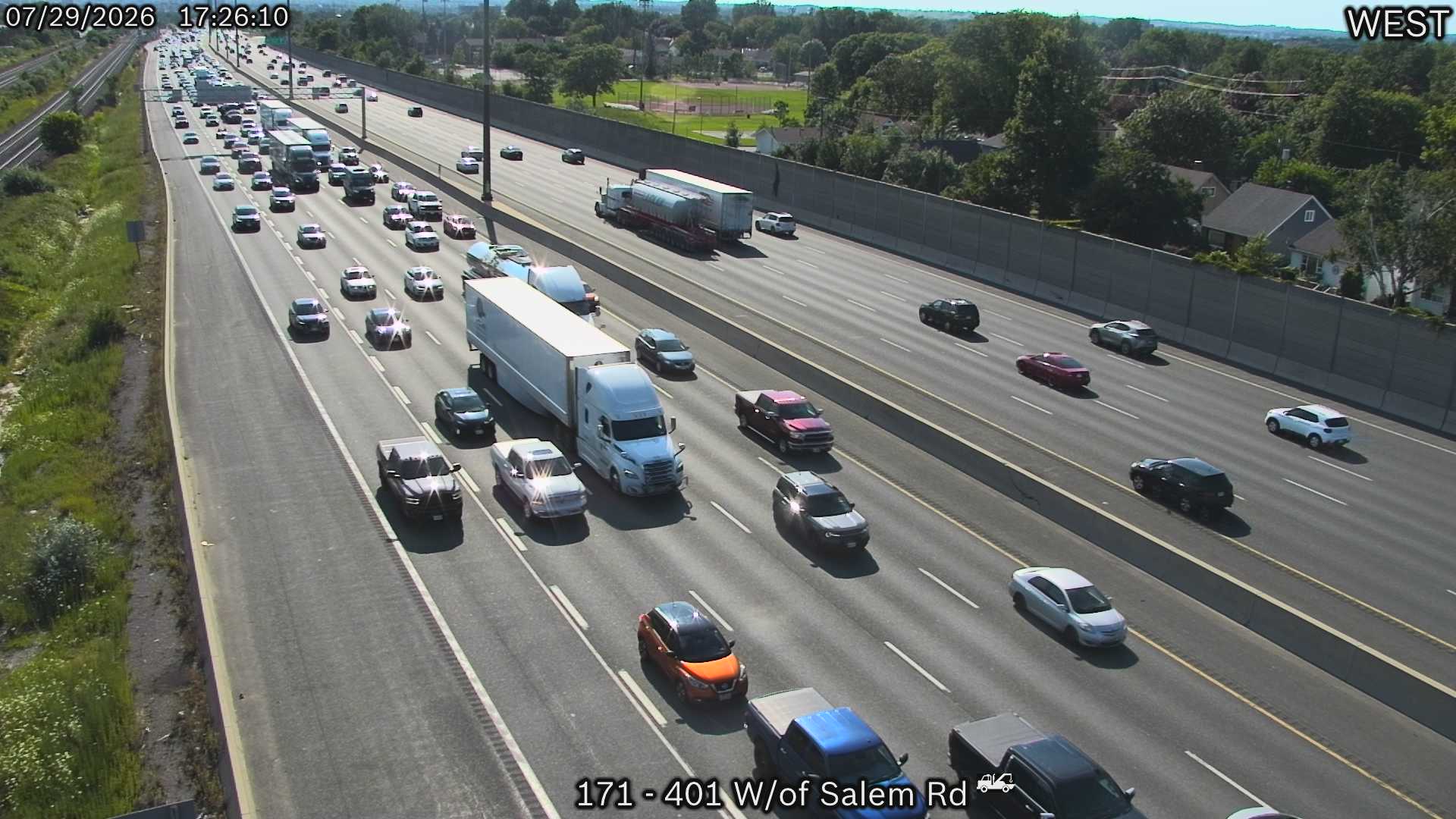 Highway 401 traffic camera at Highway 401 West of Salem Road