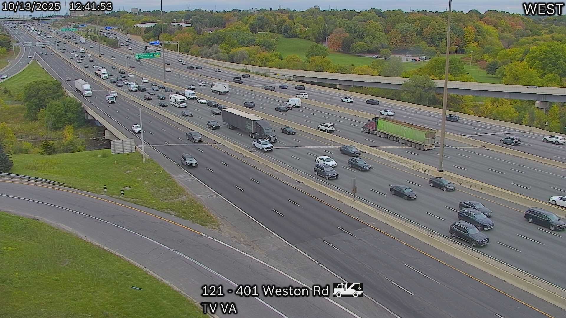 Webcam of South side of Highway 401 near Weston Road courtesy of the MTO