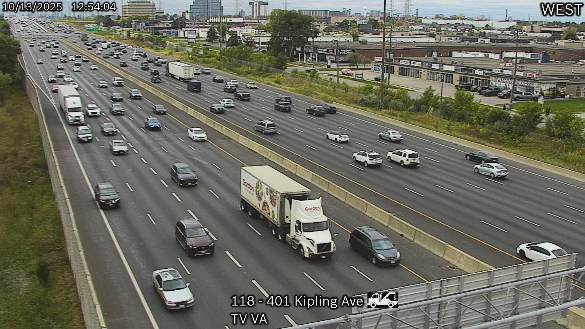 Webcam of South side of Highway 401 near Kipling Avenue courtesy of the MTO