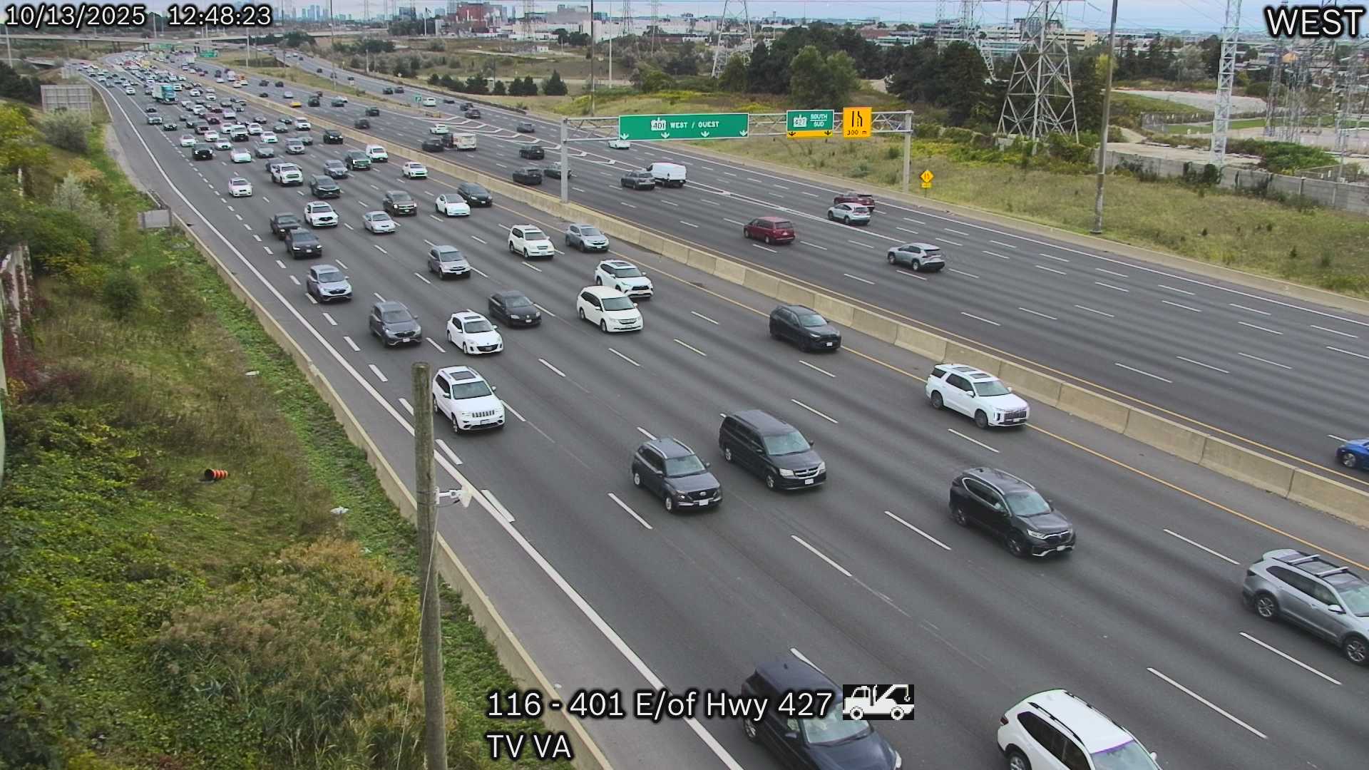 Webcam of South side of Highway 401 near Highway 27 courtesy of the MTO