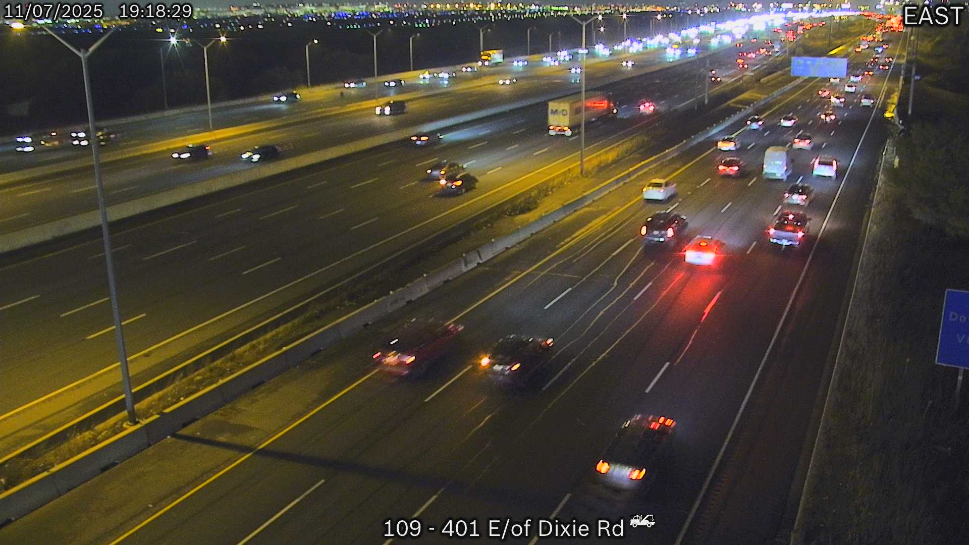 Webcam of South side of Highway 401 near Etobicoke Creek courtesy of the MTO