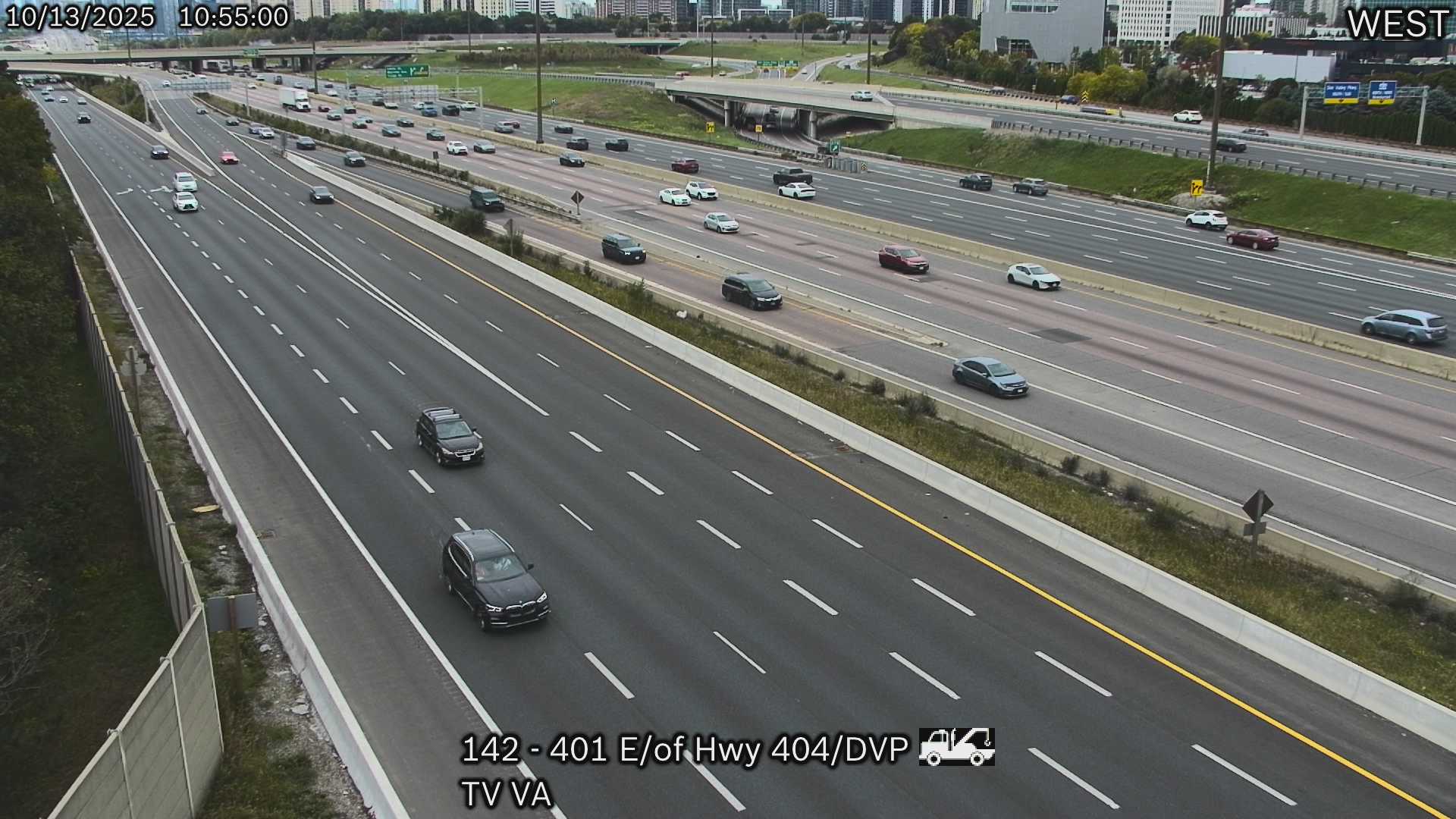 Webcam of South side of Highway 401 east of Don Valley Parkway courtesy of the MTO