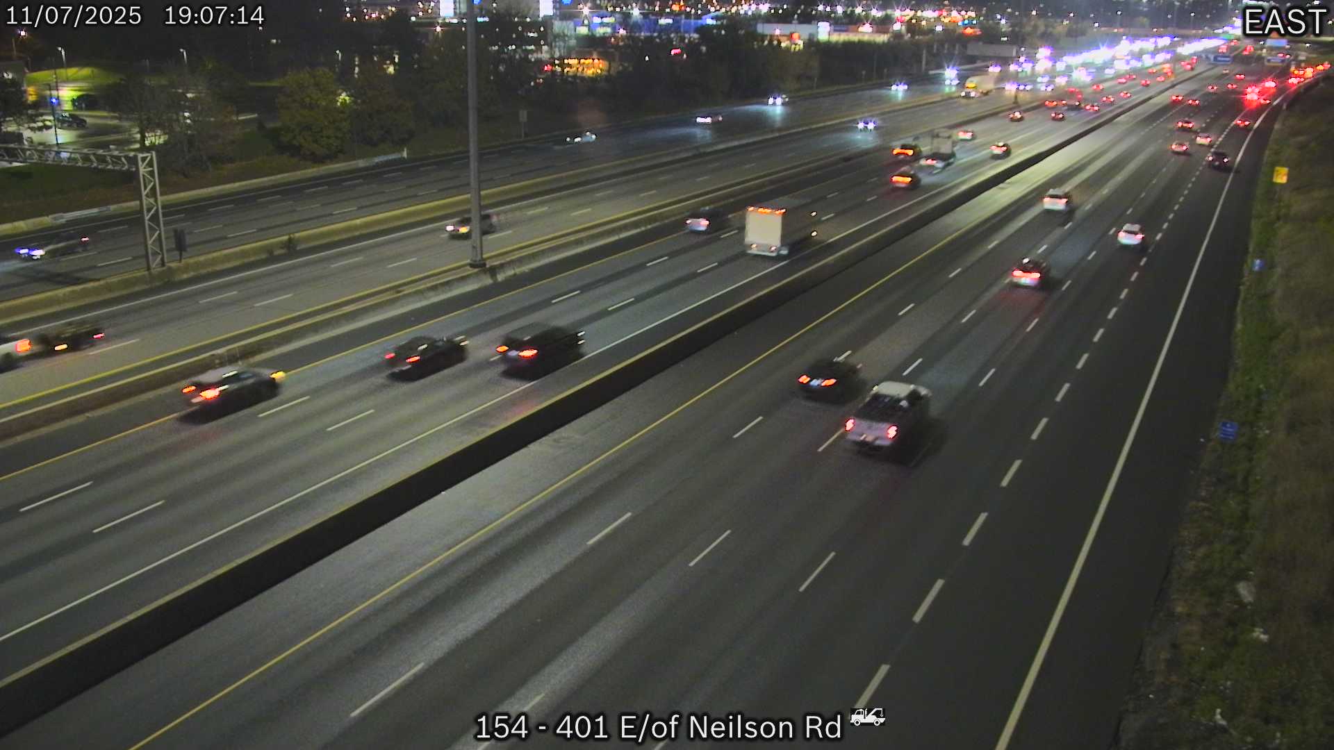 Webcam of South side of Highway 401 E of Neilson Rd courtesy of the MTO